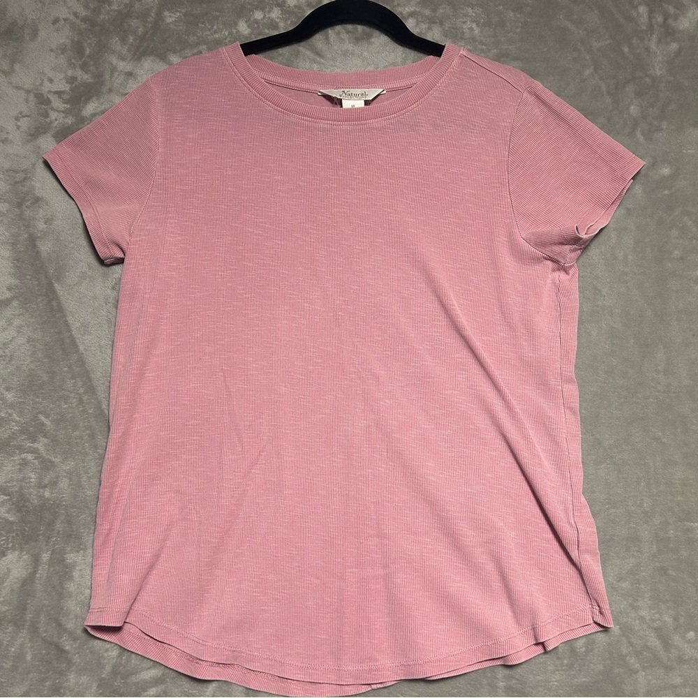 Natural Reflections Ribbed Drop Cut Short Sleeve T Shirt Women’s Medium Pink
